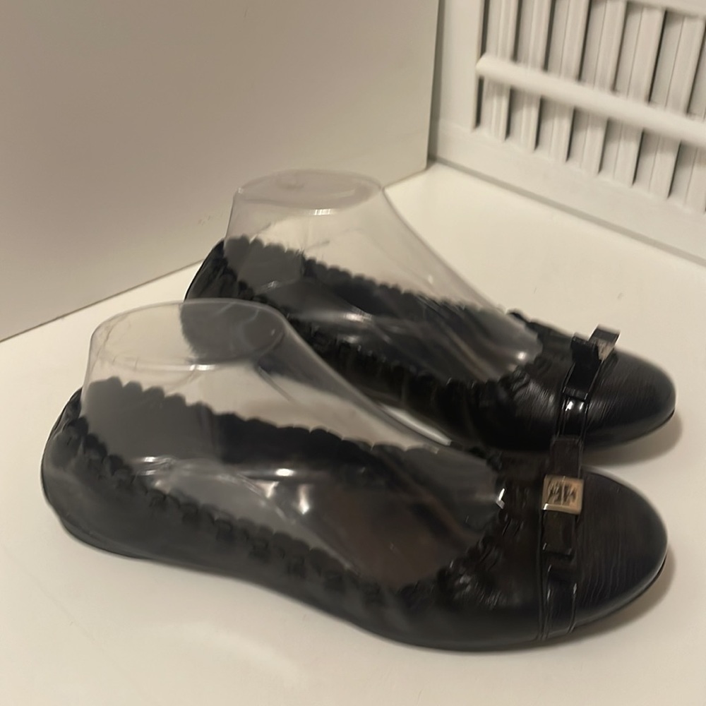 Tory Burch Black Flats with Silver Logo - Picture 9 of 11